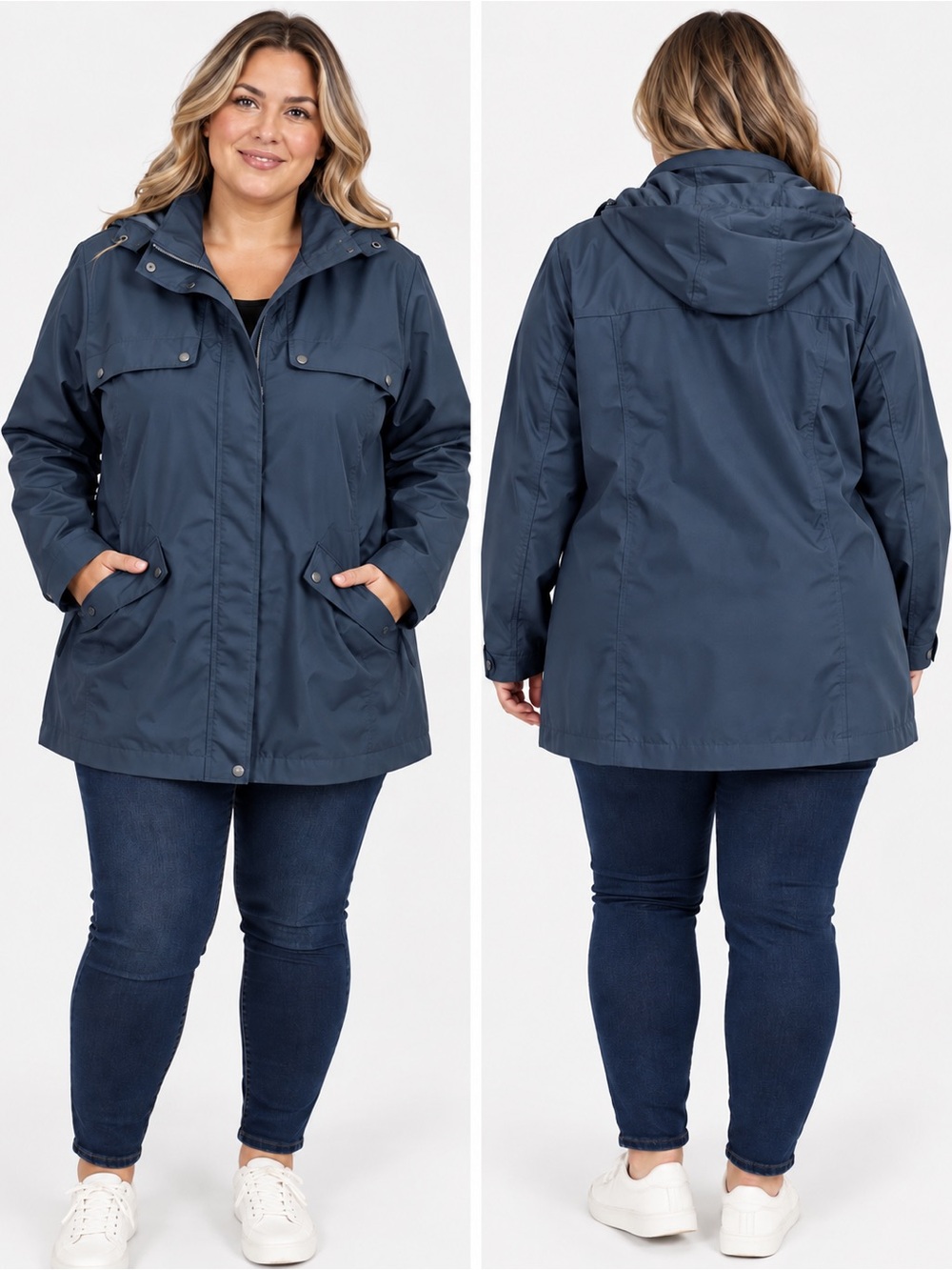 FarWest Women’s 2XL Hooded Rain Jacket – Slate Blue Grey